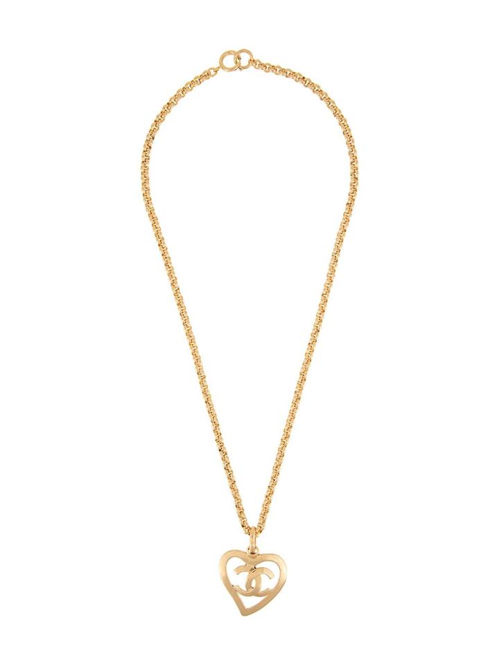 Chanel Vintage Heart Logo Motif Necklace - Gold