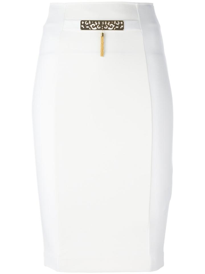 Cavalli Class Metallic Embellished Pencil Skirt, Women's, Size: 38, White, Polyamide/spandex/elastane