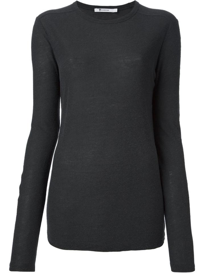 T By Alexander Wang Long Sleeve T-shirt, Women's, Size: S, Grey, Rayon/silk