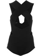 Balmain Criss Cross Front Body Suit, Women's, Size: 40, Black, Polyester/viscose/spandex/elastane