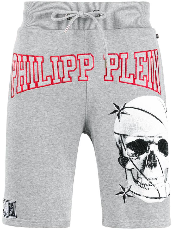 Philipp Plein Skull Print Bermuda Shorts, Men's, Size: Small, Grey, Cotton
