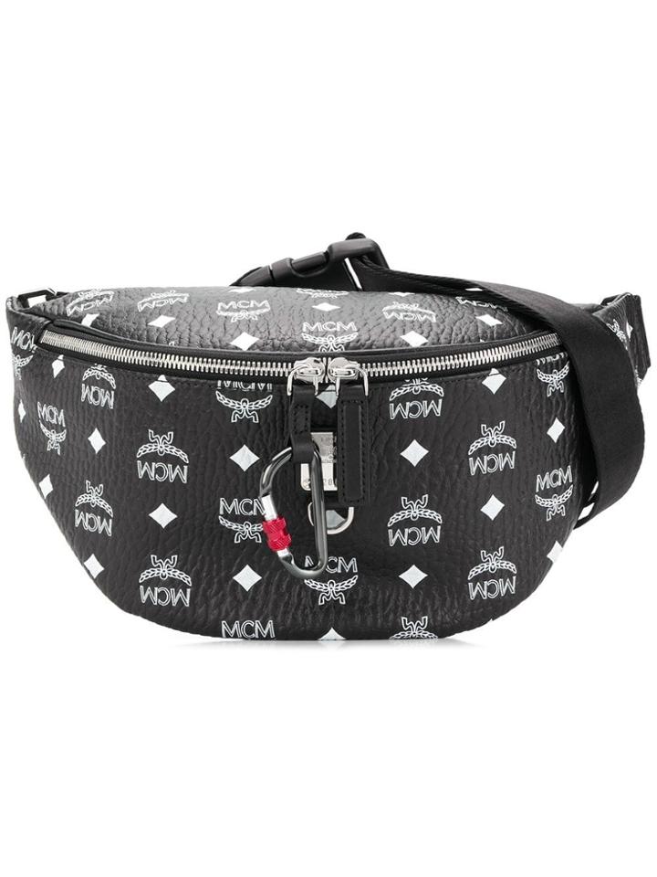 Mcm Contrast Logo Belt Bag - Black
