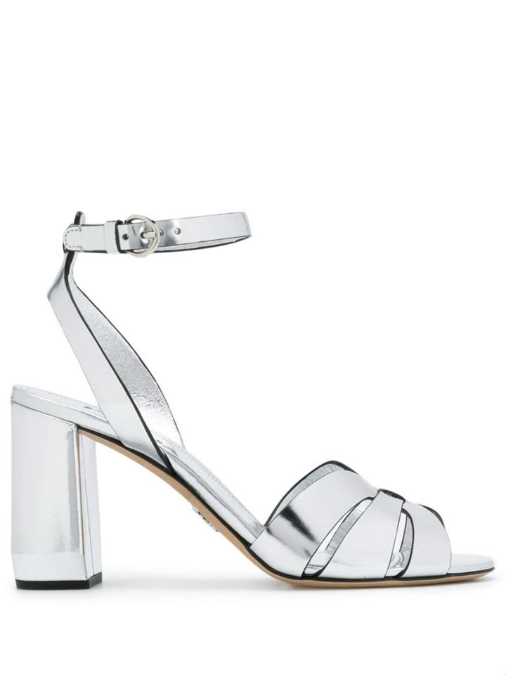 Prada Metallic Strappy Sandals - Silver