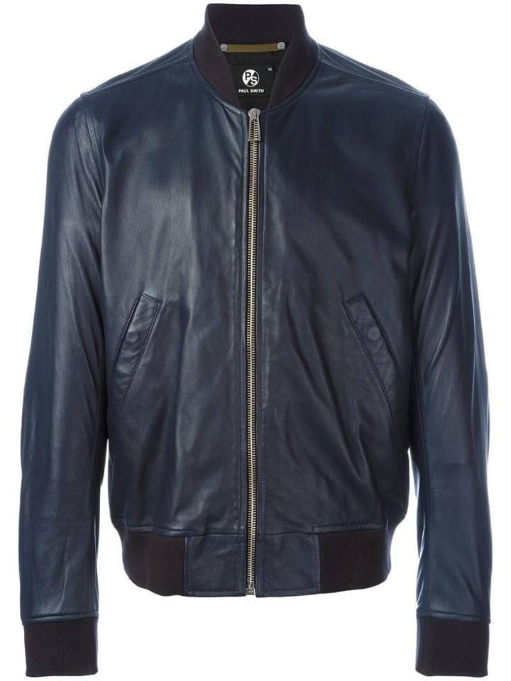 Ps By Paul Smith Zipped Leather Jacket - Blue