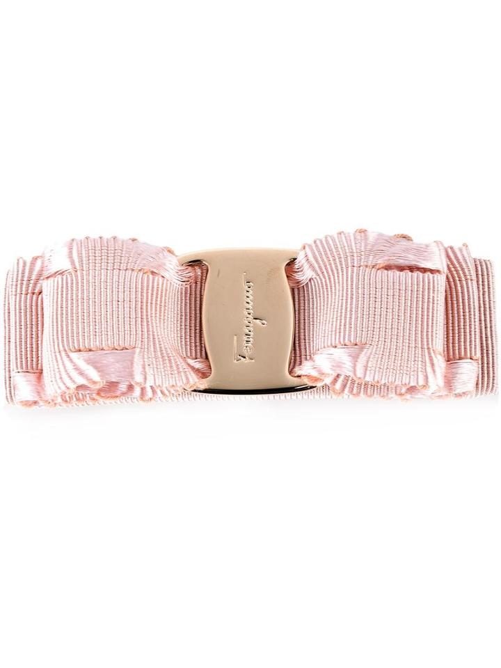 Salvatore Ferragamo Logo Embossed Bow Hair Clip, Women's, Pink/purple, Cotton/rayon/plastic/brass