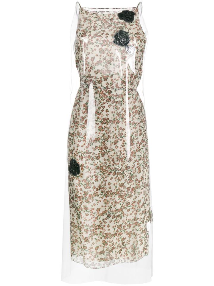 Calvin Klein 205w39nyc Floral Print Midi Dress With Transparent