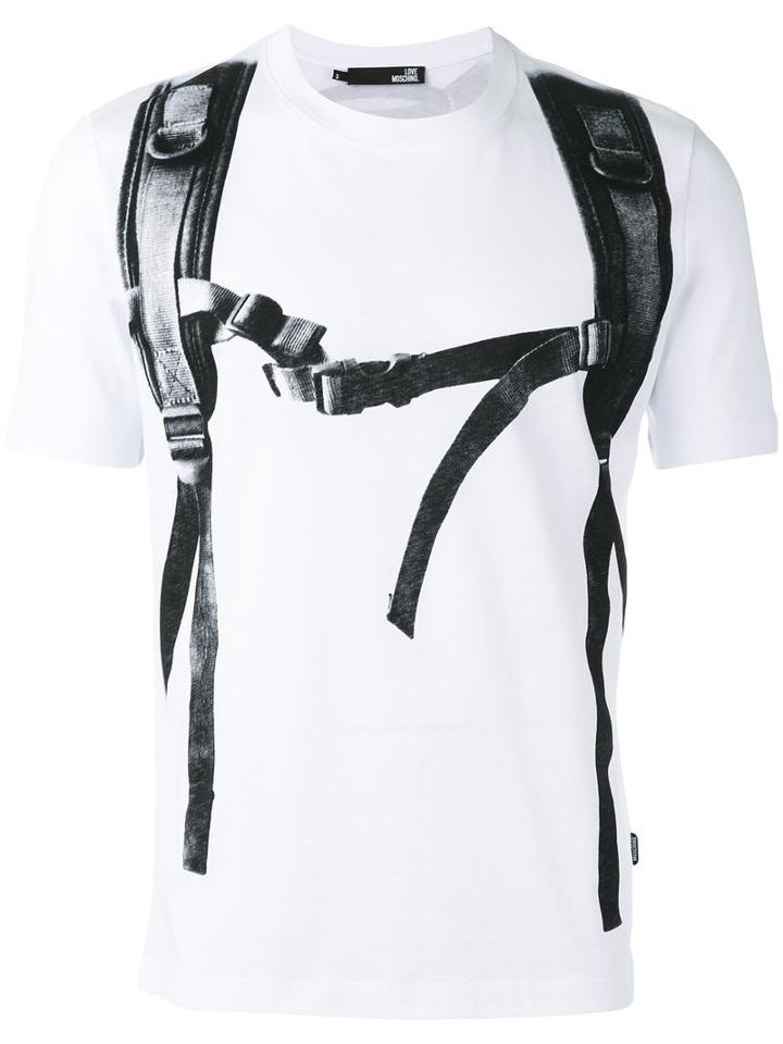 Love Moschino Shoulder Straps Print T-shirt, Men's, Size: Large, White, Cotton