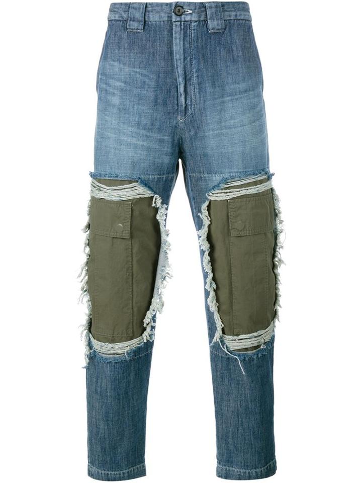 Mihara Yasuhiro Patchwork Jeans, Men's, Size: 46, Green, Cotton
