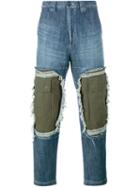 Mihara Yasuhiro Patchwork Jeans, Men's, Size: 46, Green, Cotton