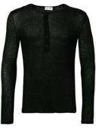 Saint Laurent Sheer Knit Henley Sweater - Black