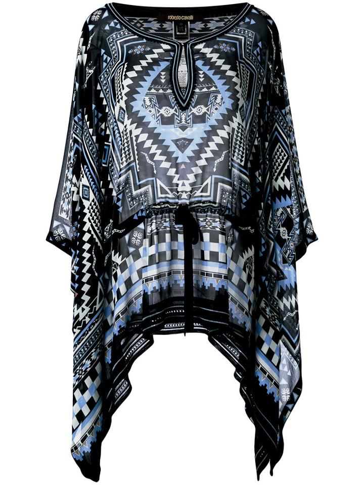 Roberto Cavalli Printed Batwing Tunic, Women's, Size: 50, Black, Silk/viscose