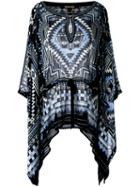 Roberto Cavalli Printed Batwing Tunic, Women's, Size: 50, Black, Silk/viscose