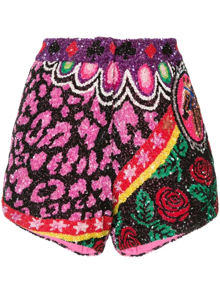 Manish Arora Leopard Roses Sequin Shorts - Multicolour