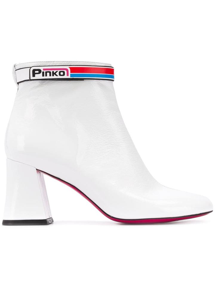 Pinko Logo Strap Ankle Boots - White