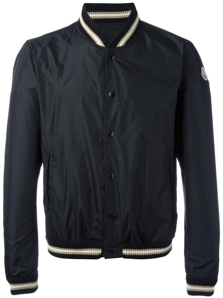 Moncler Striped Trim Bomber Jacket, Men's, Size: 2, Black, Polyamide