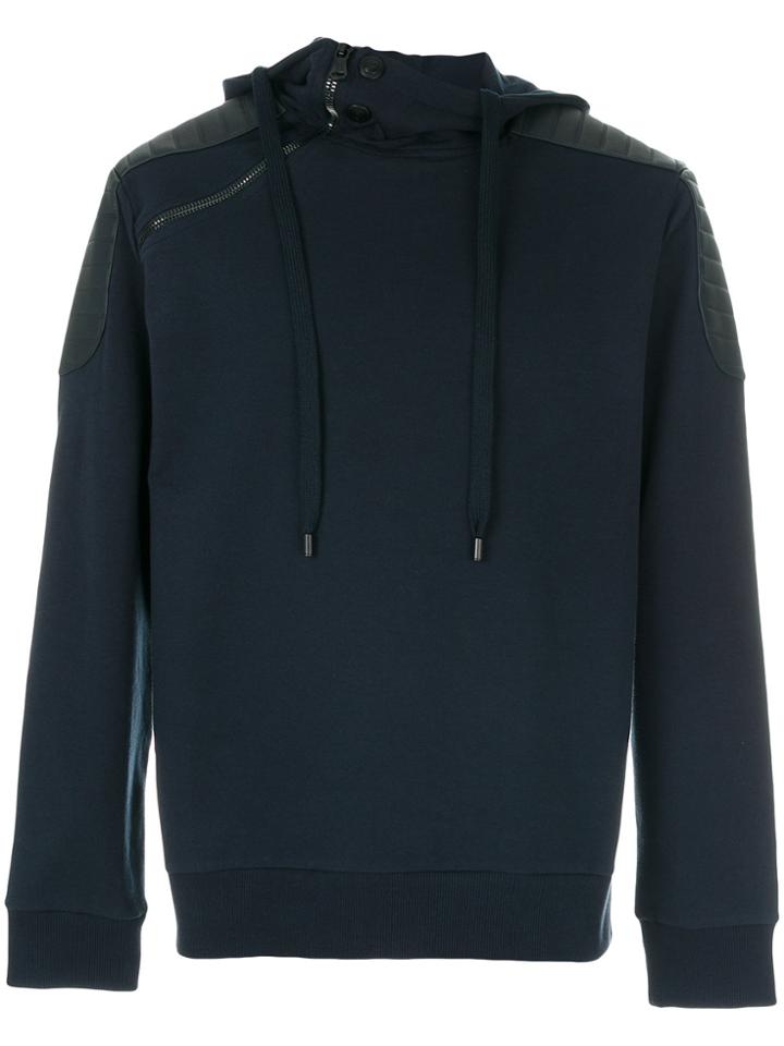 Pierre Balmain Leather Shoulder Patch Hoodie - Blue