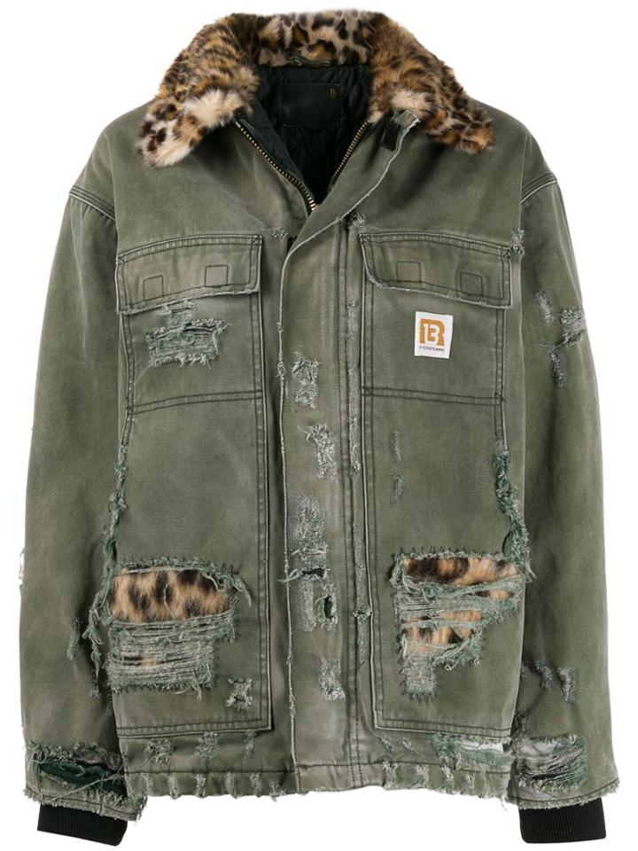 R13 Leopard Faux Fur Insert Jacket - Green