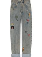 Gucci 80s Fit Denim Pant With Symbols - Blue