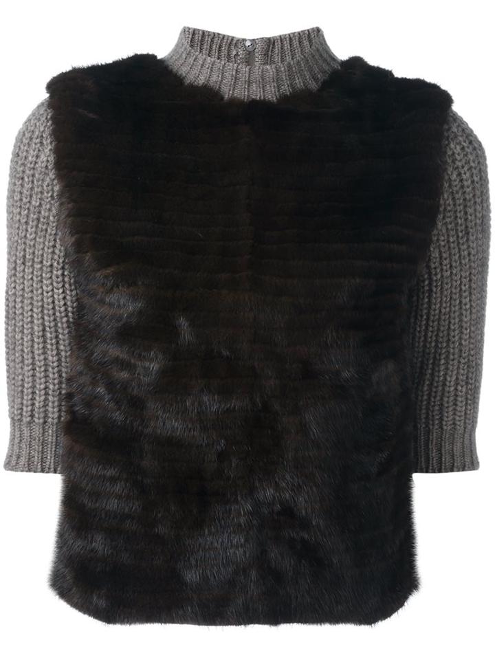 Eleventy Contrast Sleeve Jumper, Women's, Size: Large, Nude/neutrals, Silk/mink Fur/mohair/wool