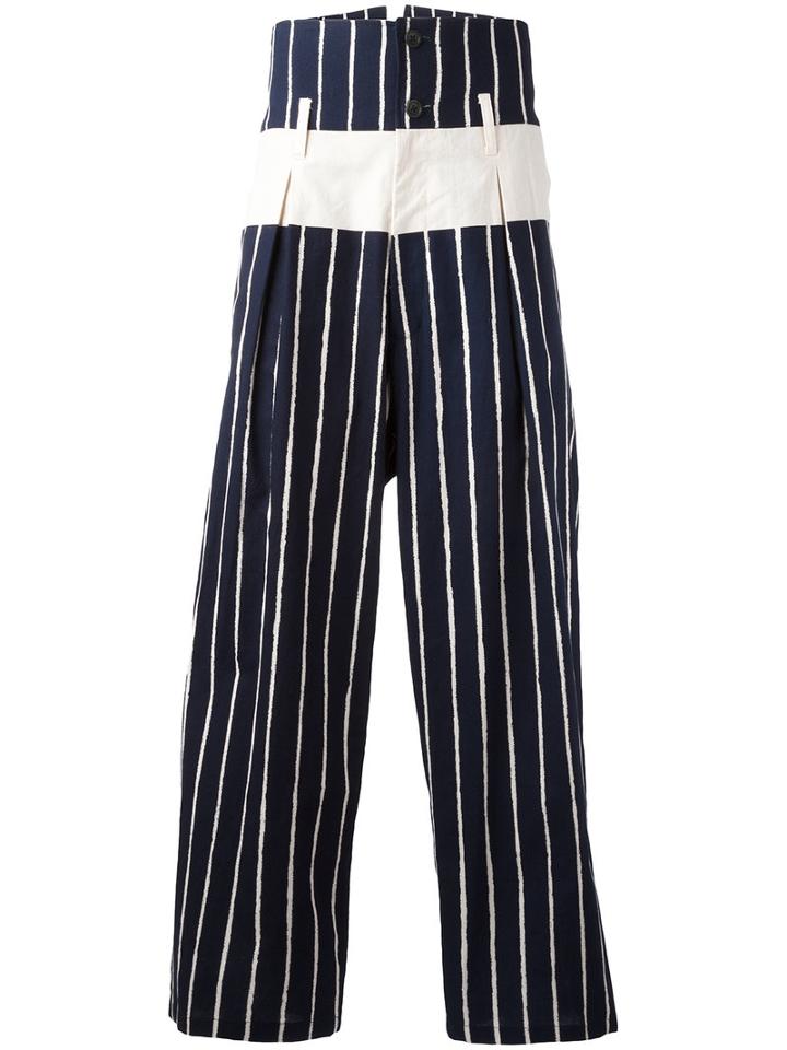 Yohji Yamamoto Striped Cropped Pants, Men's, Size: 4, Blue, Cotton