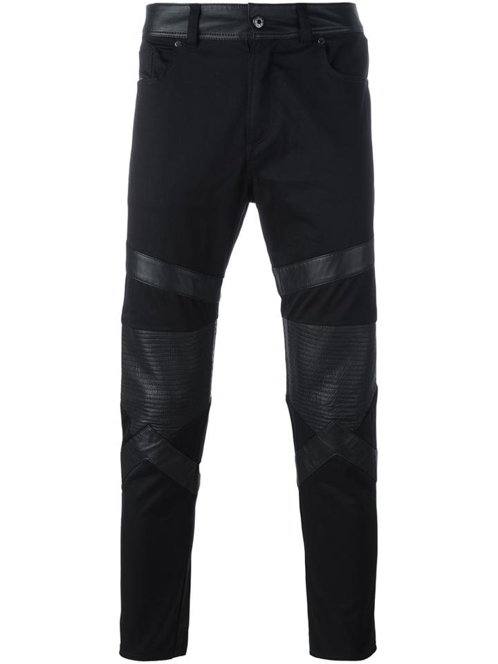 Diesel Wrap Detail Skinny Trousers, Men's, Size: 30, Black, Sheep Skin/shearling/cotton
