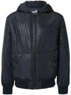 Love Moschino Tonal Print Hooded Jacket, Men's, Size: 54, Black, Polyester
