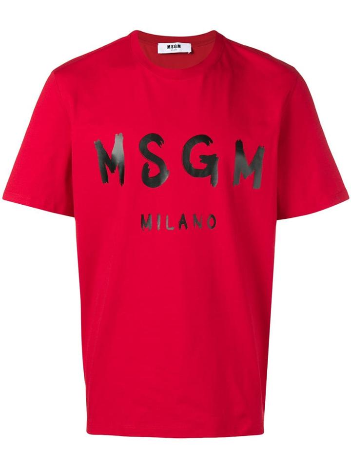 Msgm Brushstroke Logo T-shirt - Red