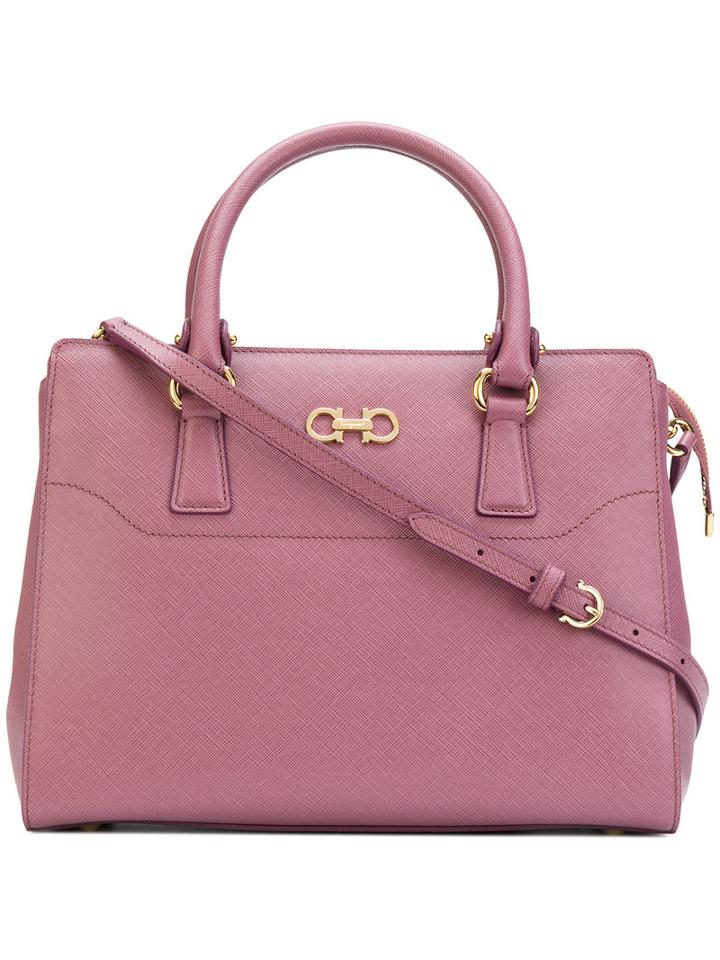 Salvatore Ferragamo - Small Double Gancio Tote - Women - Calf Leather - One Size, Pink/purple, Calf Leather