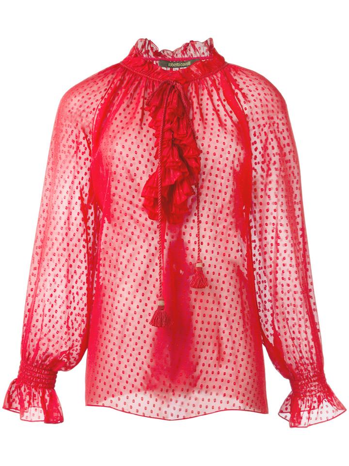 Roberto Cavalli Ruffled Sheer Blouse - Red