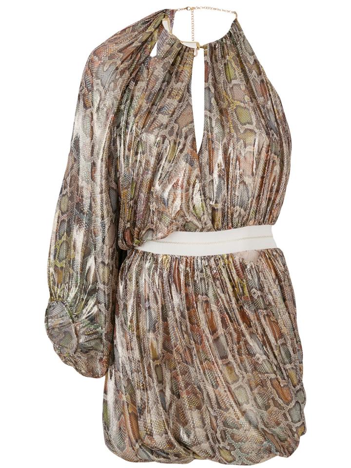 Roberto Cavalli Python Print One Sleeve Dress - Brown