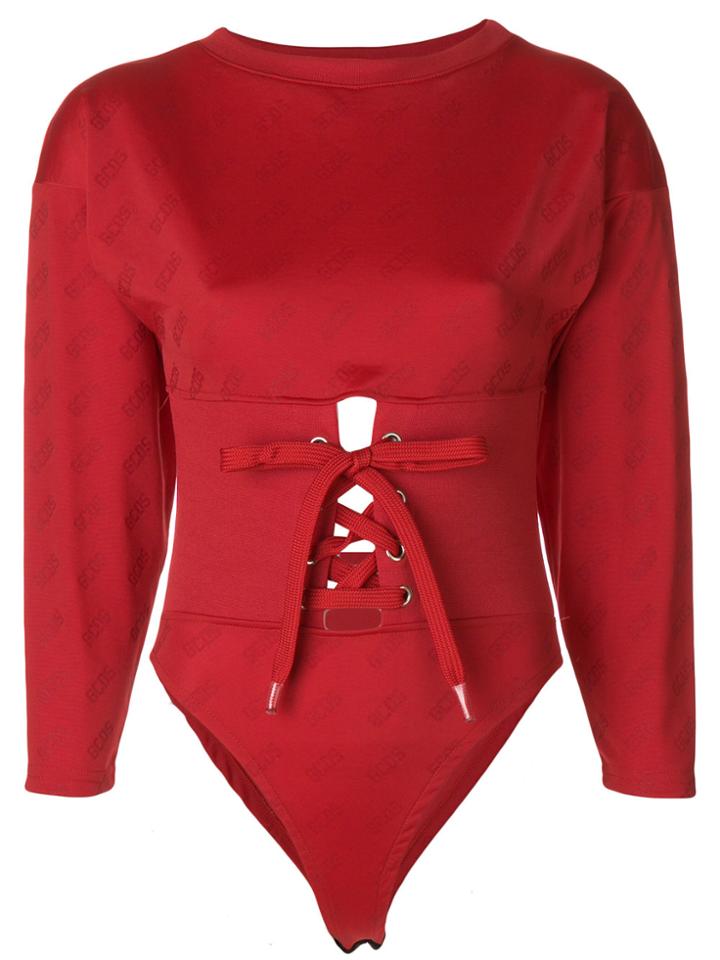 Gcds Lace-up Bodysuit - Red