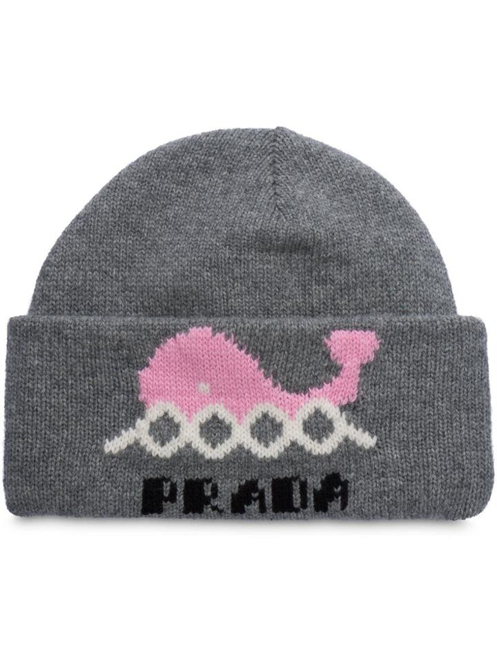 Prada Whale Intarsia Beanie - Grey
