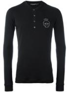 Dolce & Gabbana Appliqué Henley Top, Men's, Size: 52, Black, Silk/cotton/polyester/copper