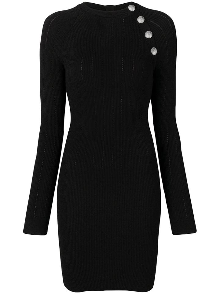 Balmain Fitted Button Dress - Black
