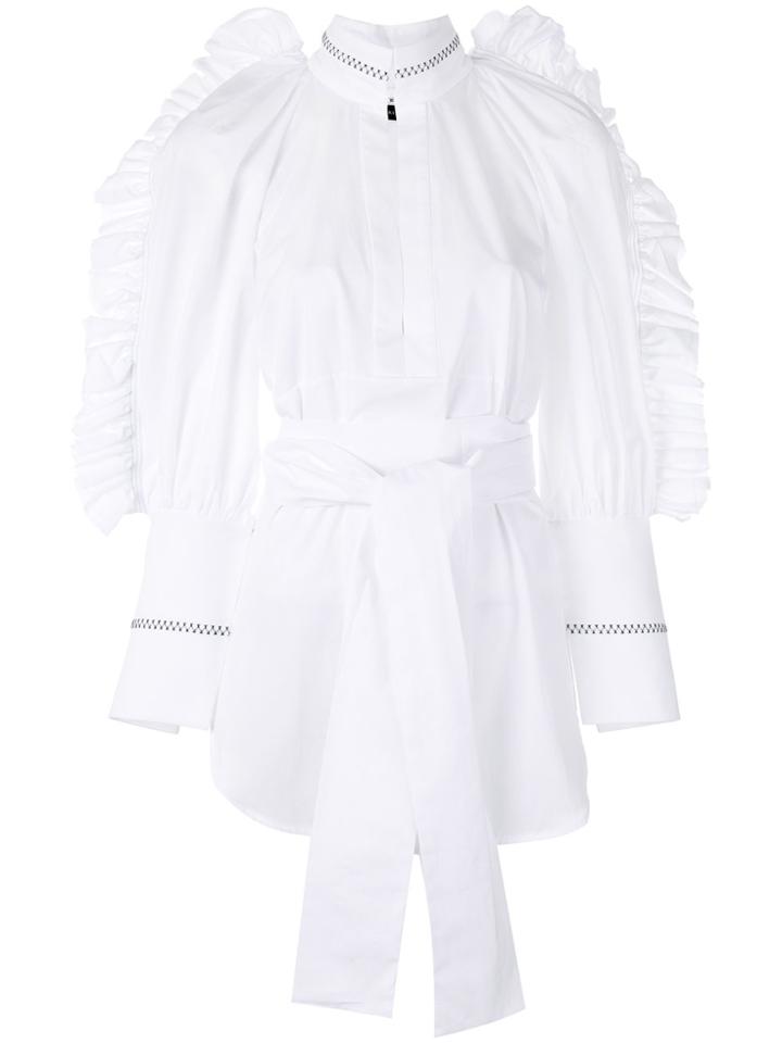 Ellery Riffle Sleeve Tie-waist Blouse - White