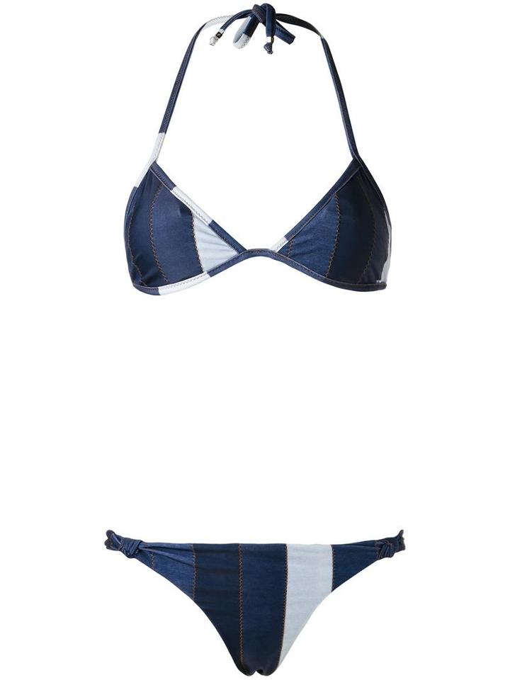 Amir Slama - Triangle Bikini Set - Women - Elastodiene - Gg, Blue, Elastodiene