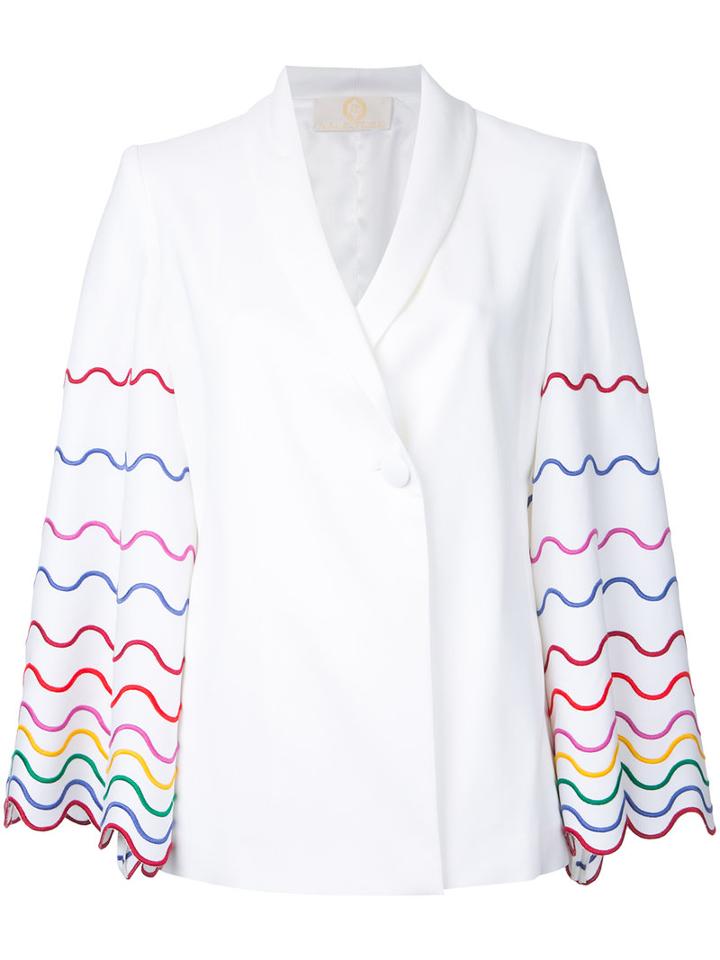 Sara Battaglia - Embroidered Sleeve Blazer - Women - Viscose/spandex/elastane - 44, Women's, White, Viscose/spandex/elastane