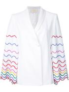 Sara Battaglia - Embroidered Sleeve Blazer - Women - Viscose/spandex/elastane - 44, Women's, White, Viscose/spandex/elastane