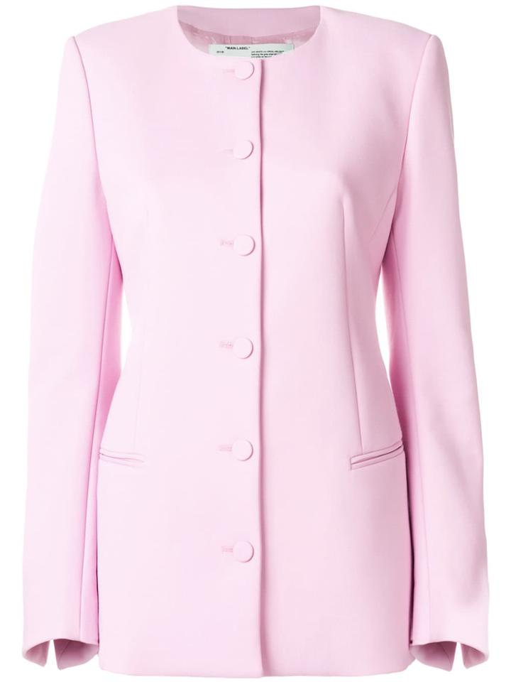 Off-white Round Neck Fitted Jacket - Pink
