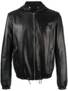 Prada Hooded Leather Jacket, Men's, Size: 50, Black, Lamb Skin/polyamide
