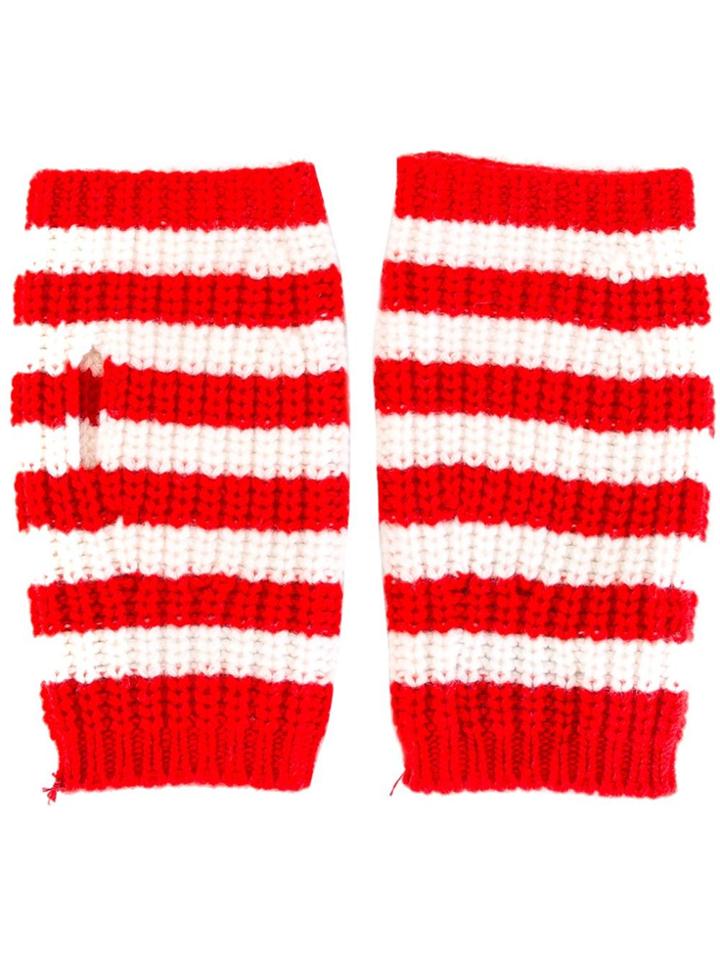 Gucci Fingerless Striped Gloves - Red