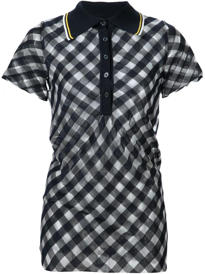 Stella Mccartney Transparent Checks Polo Shirt, Women's, Size: 42, Blue, Cotton/polyamide