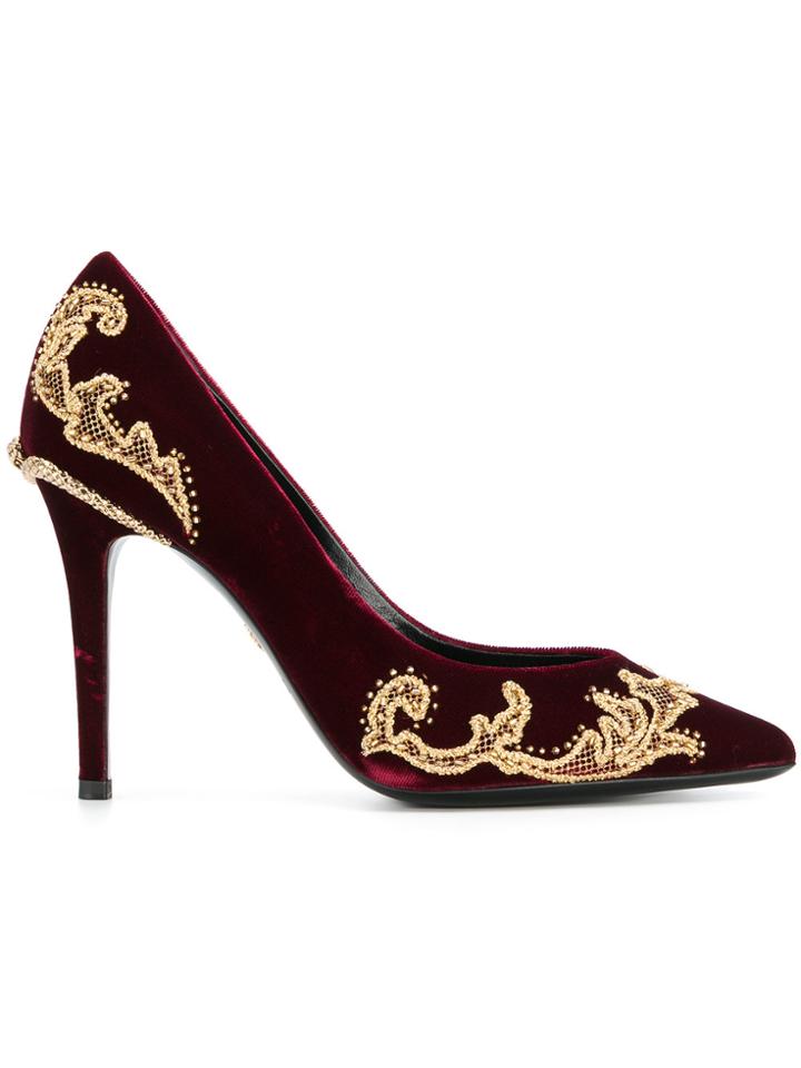 Roberto Cavalli Embellished Velvet Pumps - Red