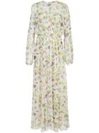 Adam Lippes Long Printed Chiffon Dress, Women's, Size: 6, White, Silk