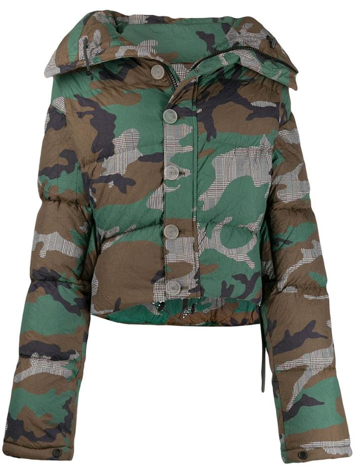 Unravel Project Camouflage Print Puffer Jacket - Green