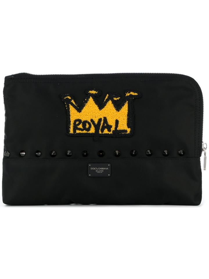Dolce & Gabbana Royal Crown Patch Clutch - Black