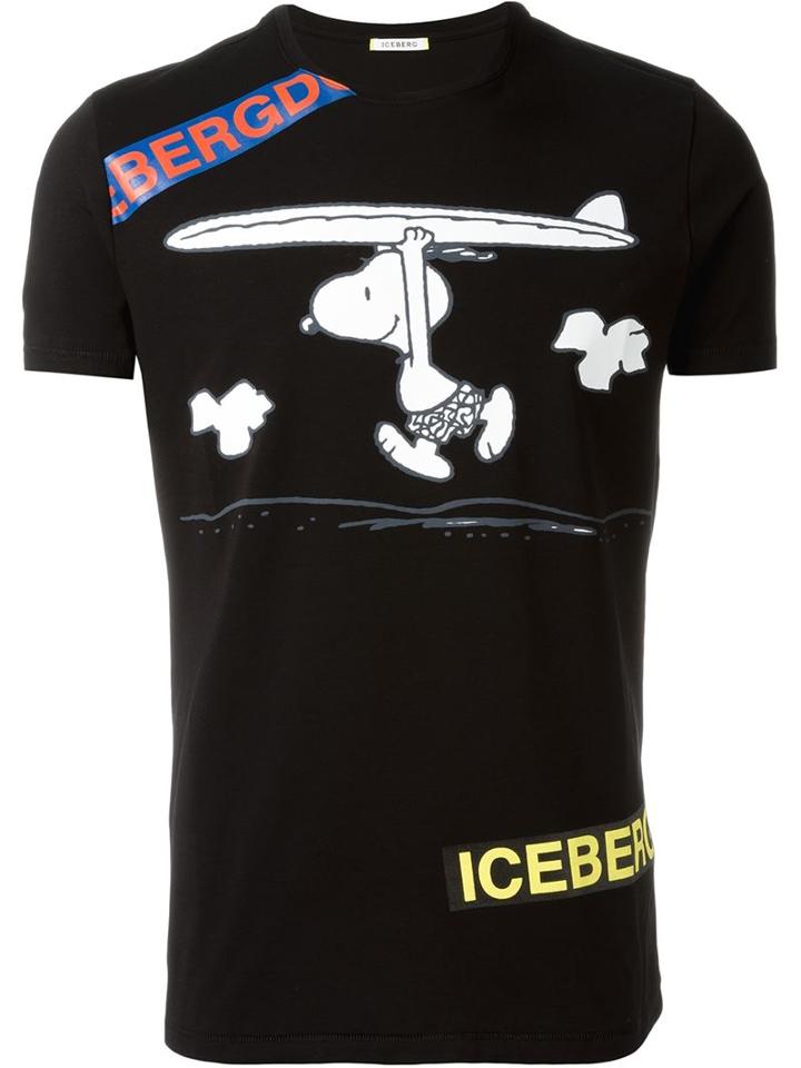 Iceberg Snoopy Print T-shirt, Men's, Size: S, Black, Cotton/spandex/elastane