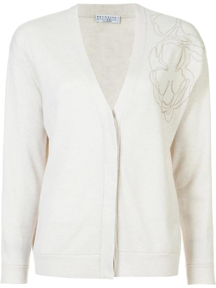Brunello Cucinelli V-neck Cardigan, Women's, Size: Medium, White, Cashmere