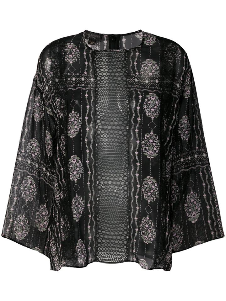 Giambattista Valli Sheer Floral Panel Top - Black