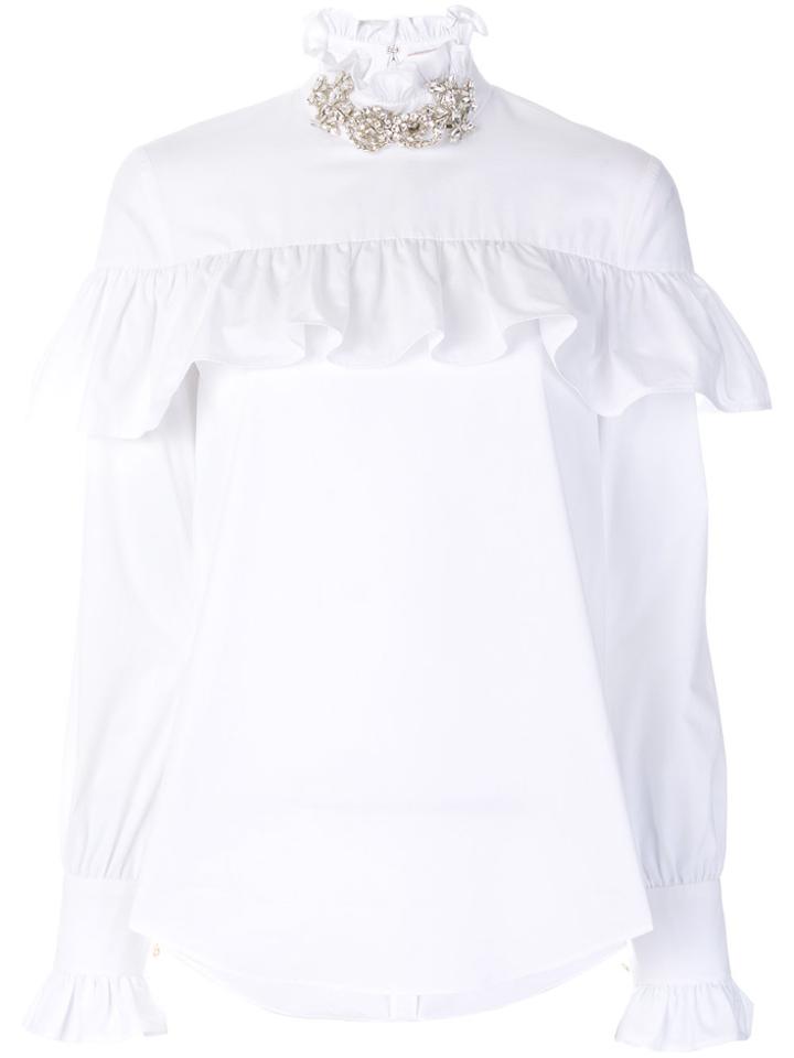 Christopher Kane Crystal Frill Cotton Blouse - White